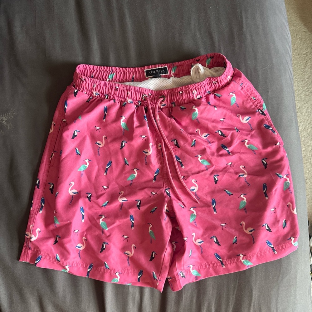 Club Room Pink Flamingo Print Swim Trunks